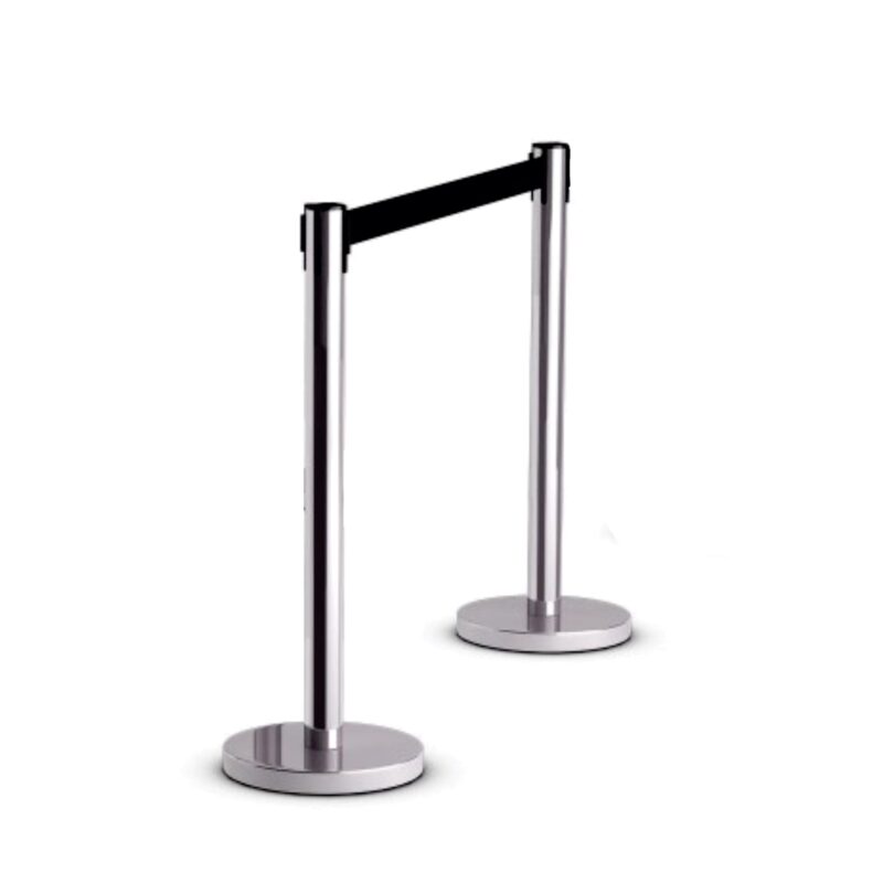 Box of 2 – Retractable Chrome Queue Barrier with Black Belt 910x320mm