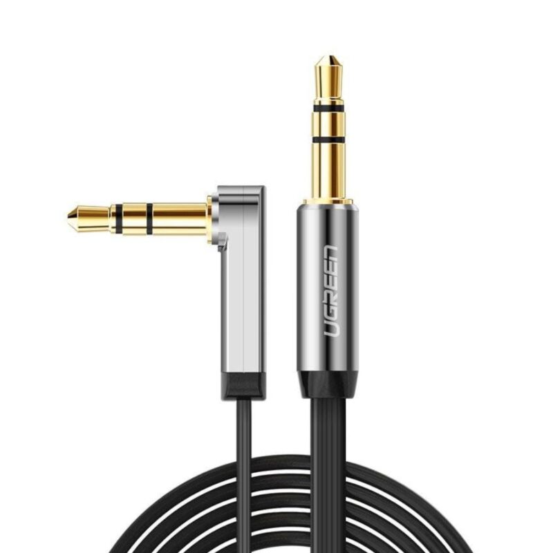 UGreen AV119 Right-angled 3.5mm Flat Aux Cable 1.5m – Black/Silver