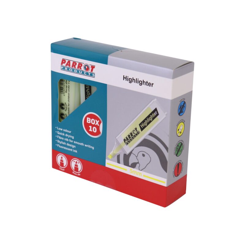 Highlighter Marker Box (10 Markers – Yellow)