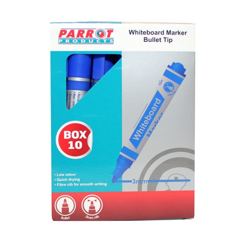 Whiteboard Markers (10 Markers – Bullet Tip – Blue)