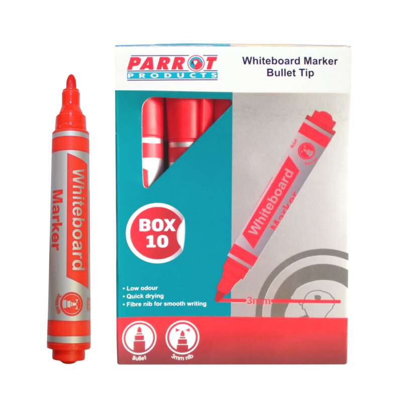 Whiteboard Markers (10 Markers – Bullet Tip – Red)