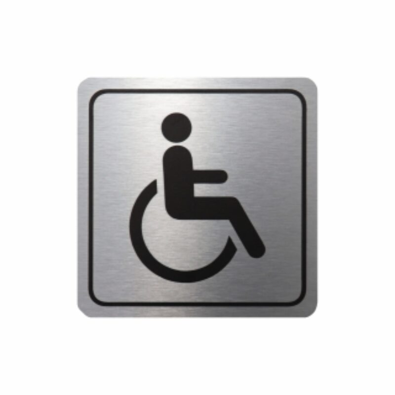 Disabled Toilet Symbolic Sign – Black Printed on Brushed Aluminium ACP (150 x 150mm)