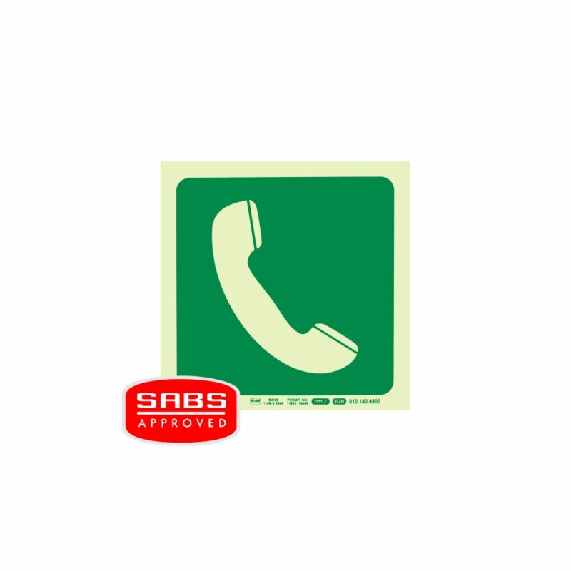 Photoluminescent 190MM Safety Sign – E20-Telephone