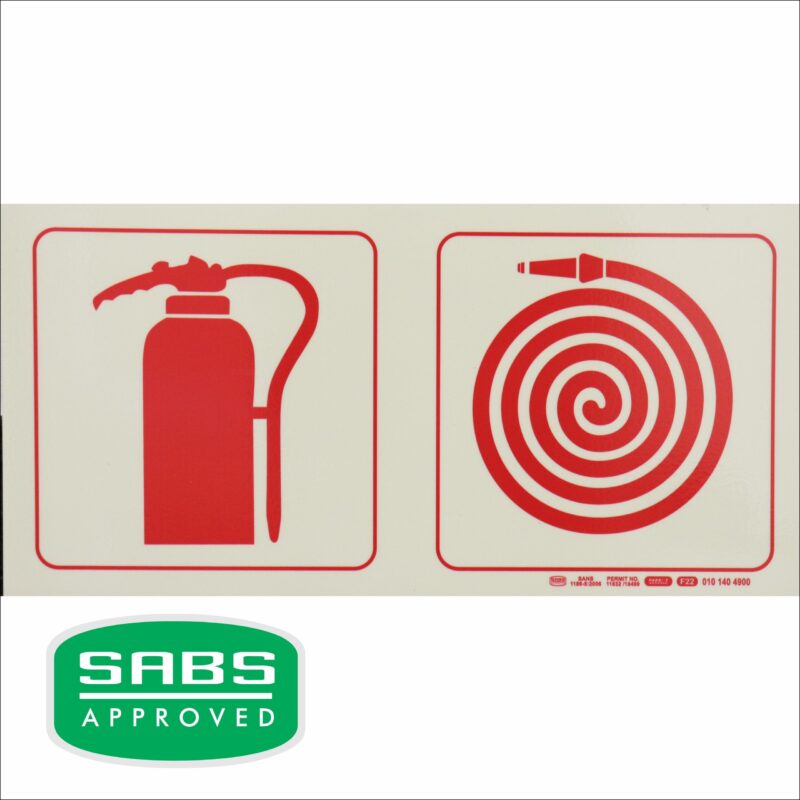 Photoluminescent 190mm Safety Sign F22 Fire Extinguisher Fire Hose Reel
