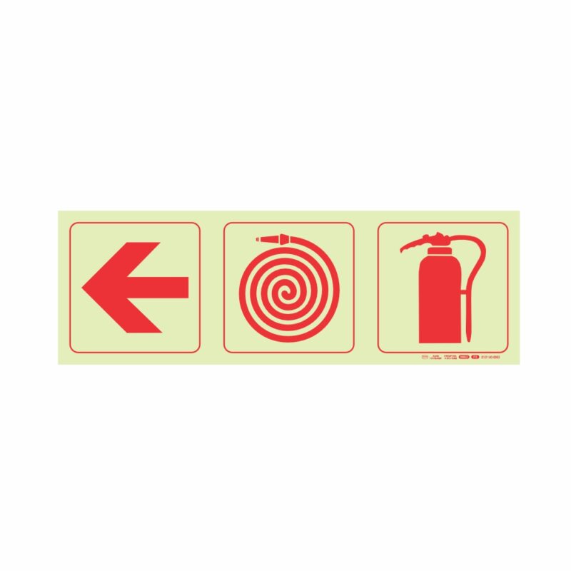 Photoluminescent 190mm Safety Sign F5 Arrow Left Fire Hose Reel Fire Extinguisher