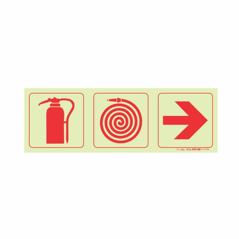 Photoluminescent 190mm Safety Sign F6 Fire Extinguisher Fire Hose Reel Arrow Right