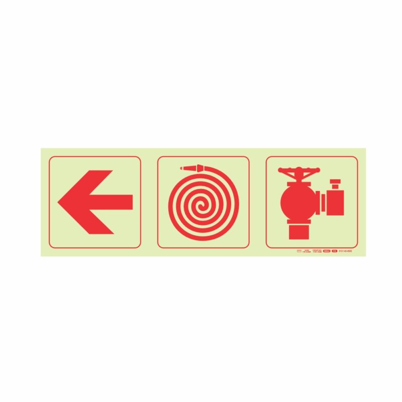 Photoluminescent 190mm Safety Sign F8 Arrow Left Fire Hose Reel Fire Hydrant