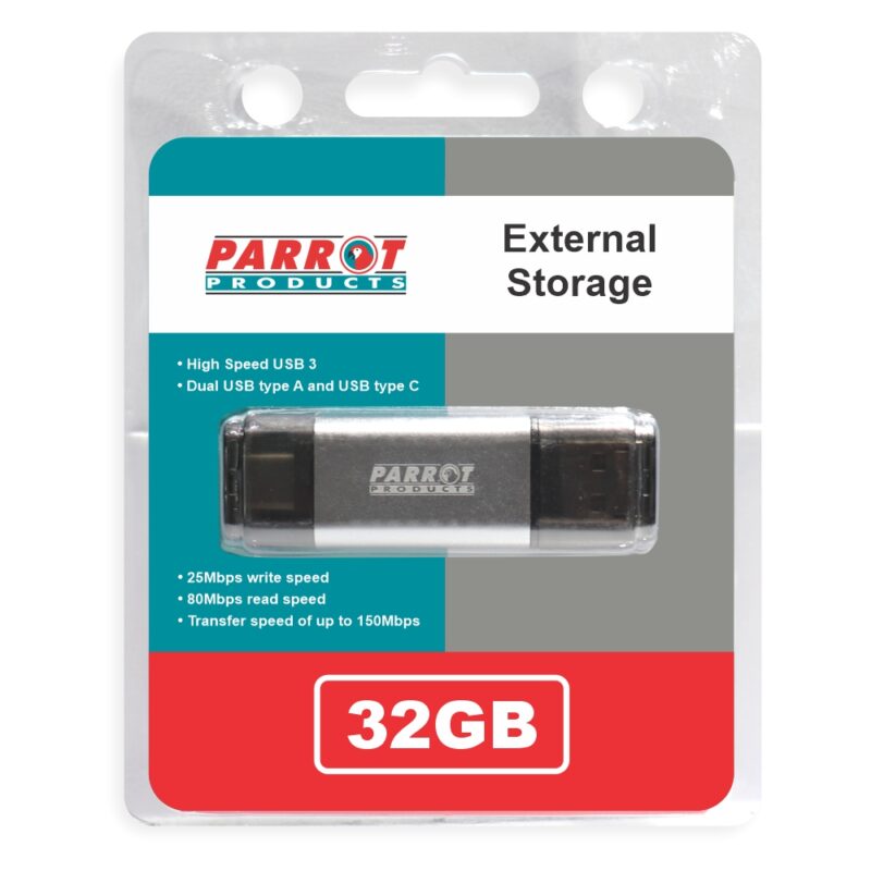 External Storage USB 3 Type A + USB C 32GB Flash Drive
