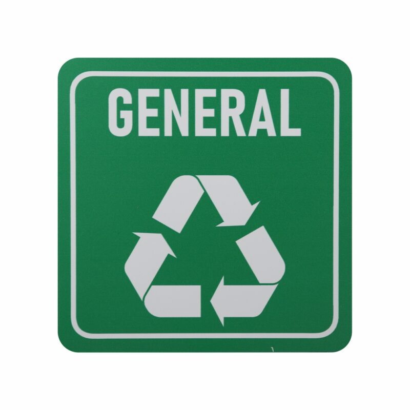 SIGN SYMBOLIC GREEN PRINTED GENERAL WASTE RECYCLE SIGN ON WHITE ACP 150 * 150MM
