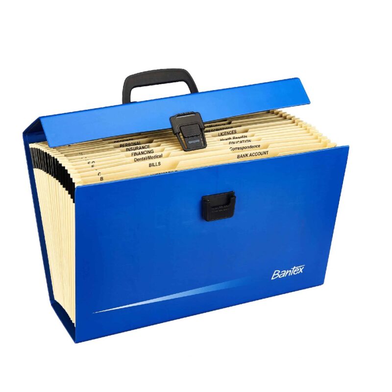 Bantex 5568 Rigid case with 19 gusseted pockets.