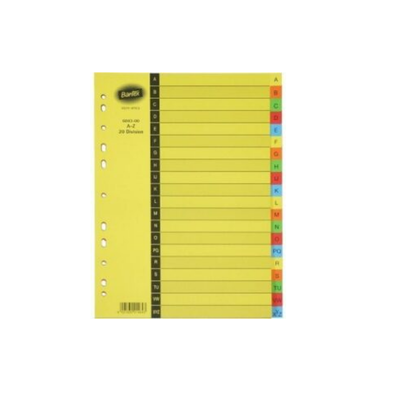 Bantex A4, manilla index, A-Z 20 division, colours.