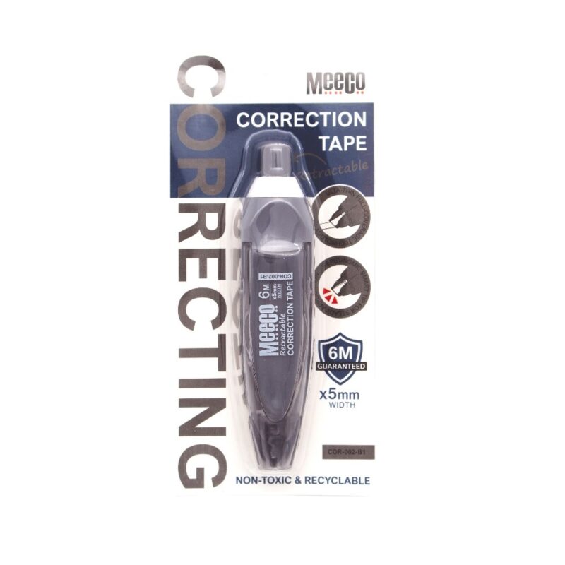 Meeco Retractable Correction Tape 5mmx6Mt Rblack