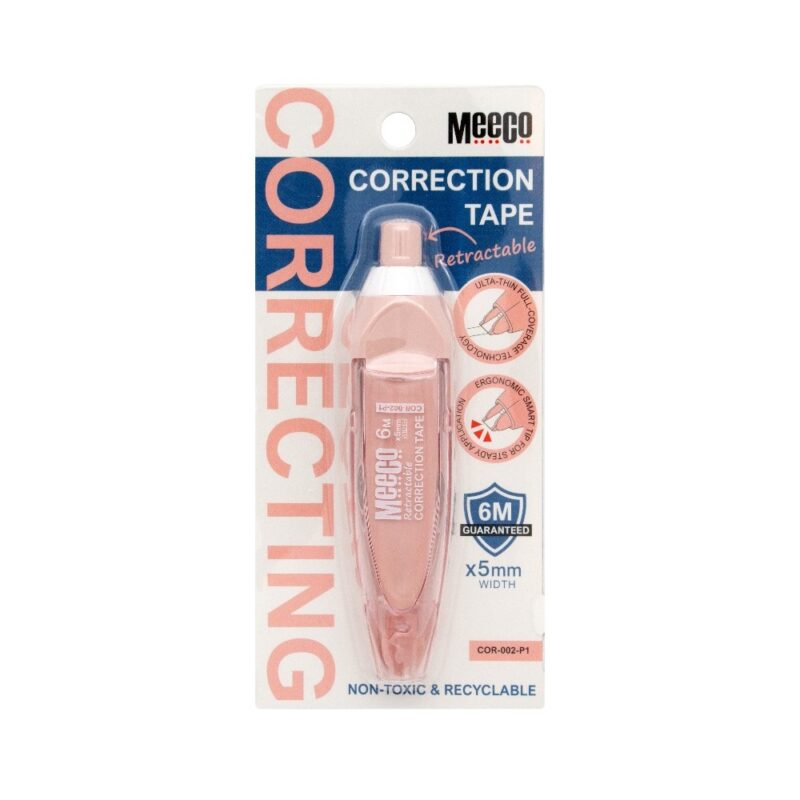 Meeco Retractable Correction Tape 5mmx6Mt Rpink