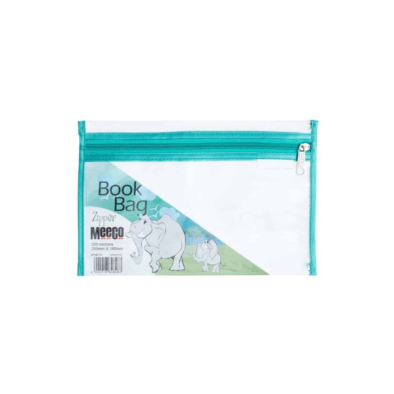 Zip Book Bag A5 Clear Turq Meeco