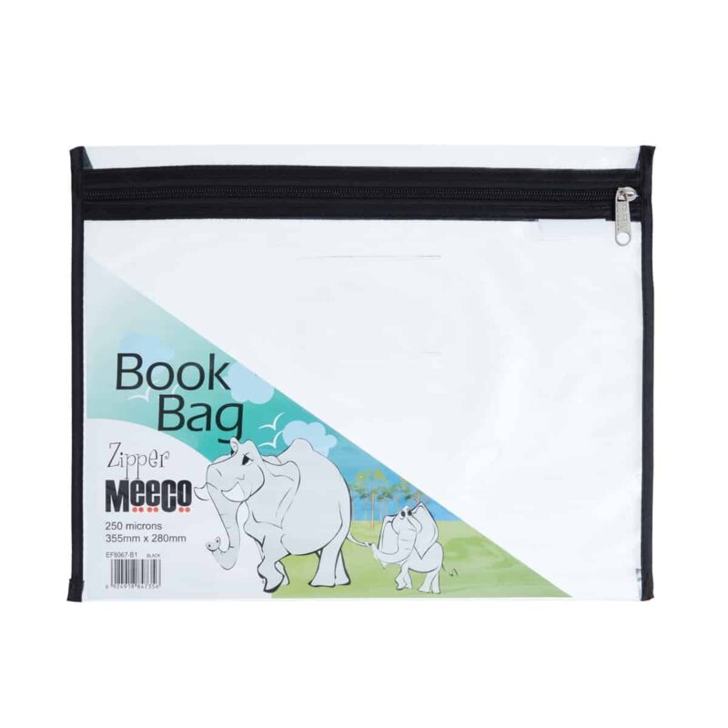 Zip Book Bag A4 Clear Black Meeco