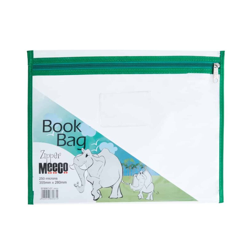 Zip Book Bag A4 Clear Green Meeco