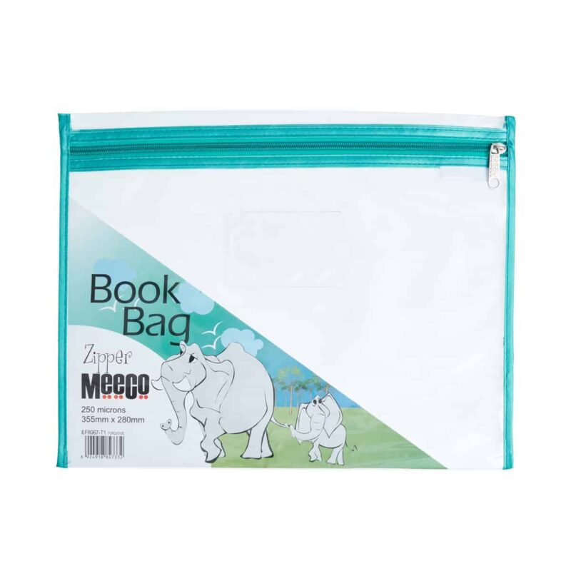 Zip Book Bag A4 Clear Turq Meeco