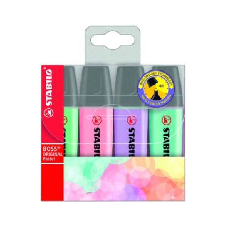 STABILO BOSS Original Highlighter: Pastel Assorted Wallet 4’s