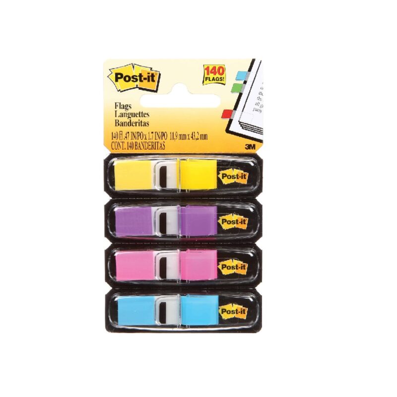 Post-It Adhesive Flag Mini 4 Pk Blue, Purple, Yellow & Pink
