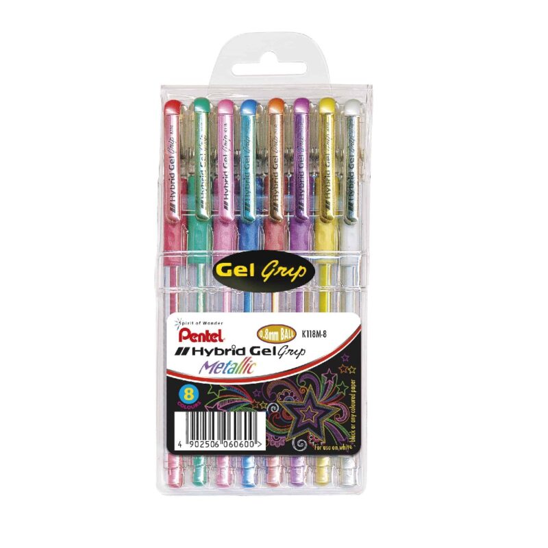 Pentel Pen K118 Hybrid Metallic Grip Wallet of 8