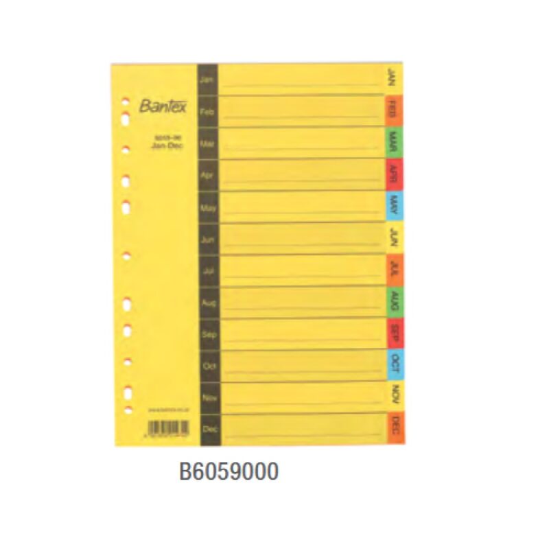 Bantex A4, manilla index, Jan-Dec. division, 5 white