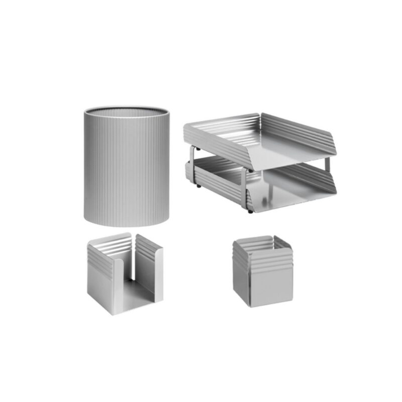 Krost Fluted Desk Set + Bin Silver