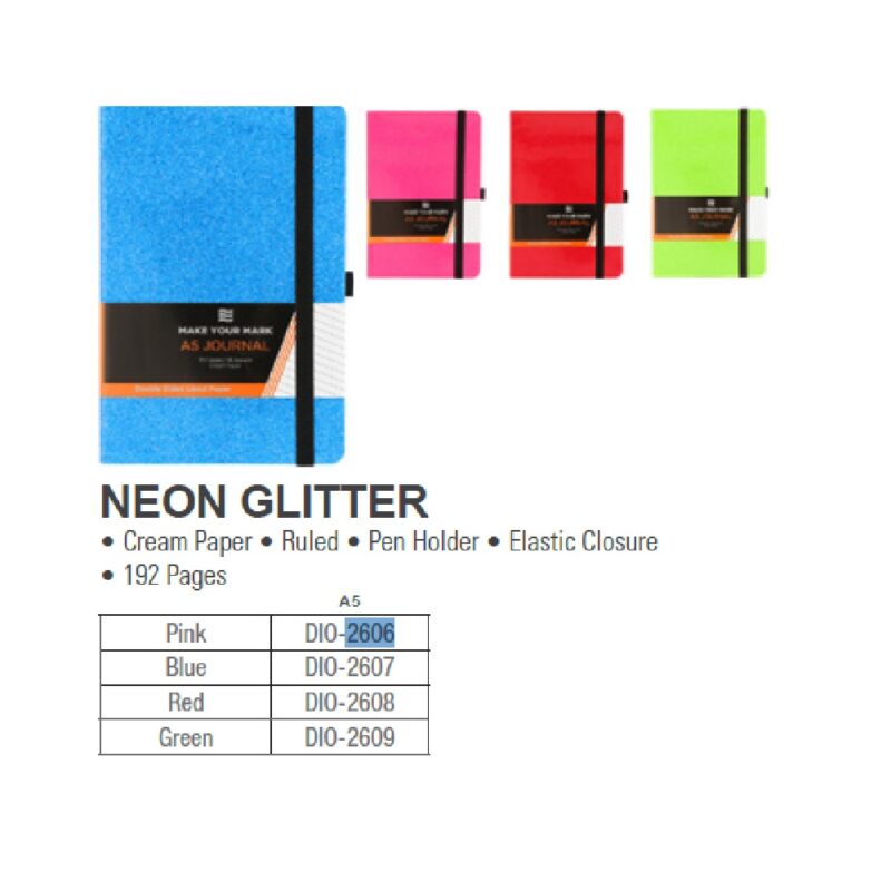 A5 Neon Glitter Journl Green 2609