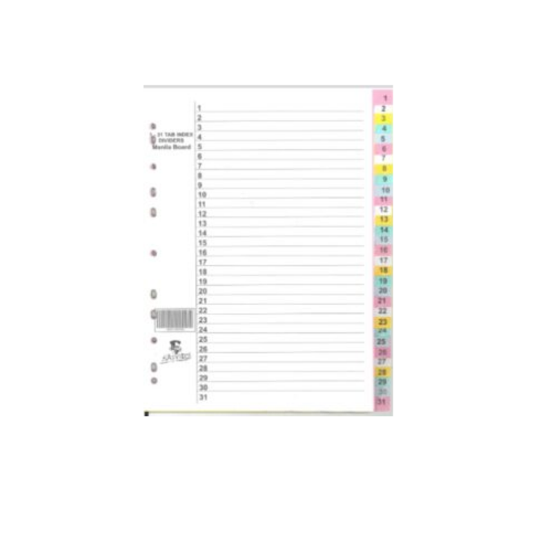 A4 Board Divider 1-31 Pastel¬†*Dafrique*