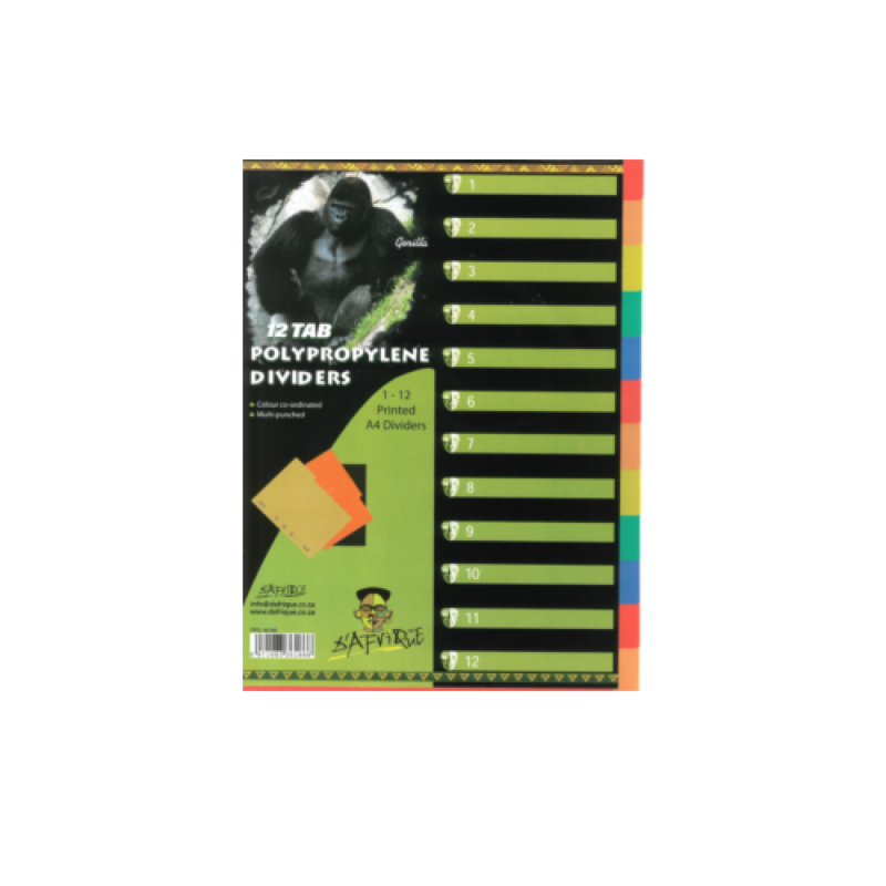 A4 Polyprop Divider 12tab Color¬†¬†*Dafrique*