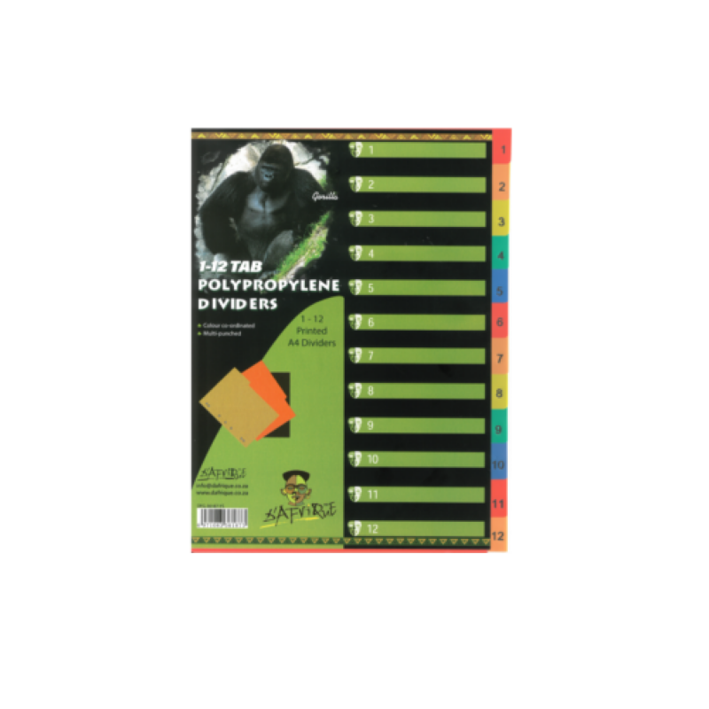 A4 Polyprop Divider 1-12 Color¬†¬†¬†*Dafrique*