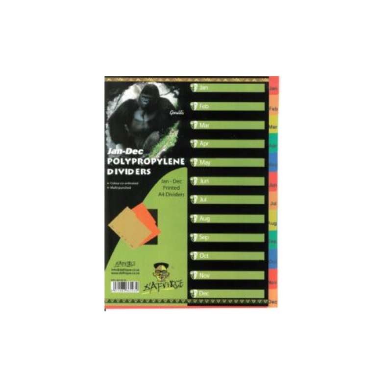 A4 Polyprop Divider Jan-dec Color*Dafrique*