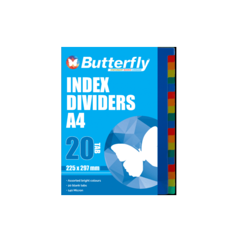 A4 PP DIVIDER 20 TAB COLOUR Butterfly