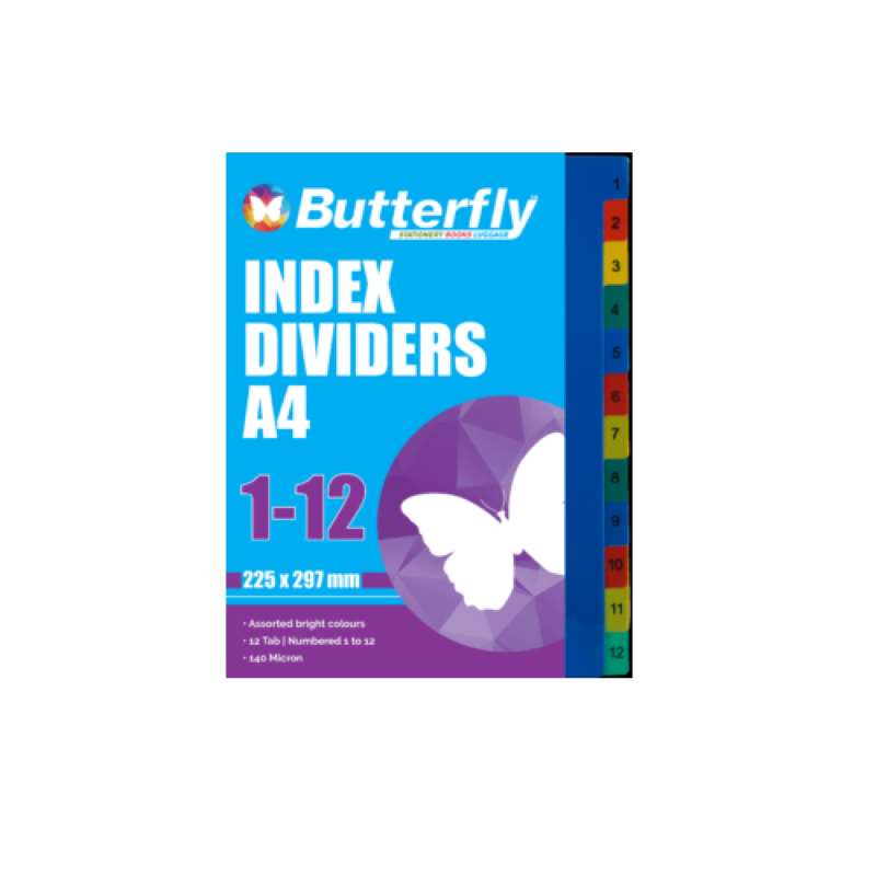 A4 PP DIVIDER 1-12 COLOUR Butterfly