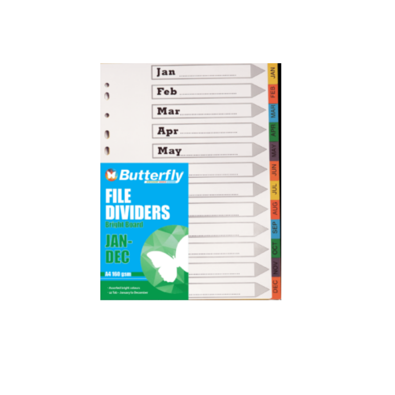 A4 Bright/board Divider Jan-dec Butterfly