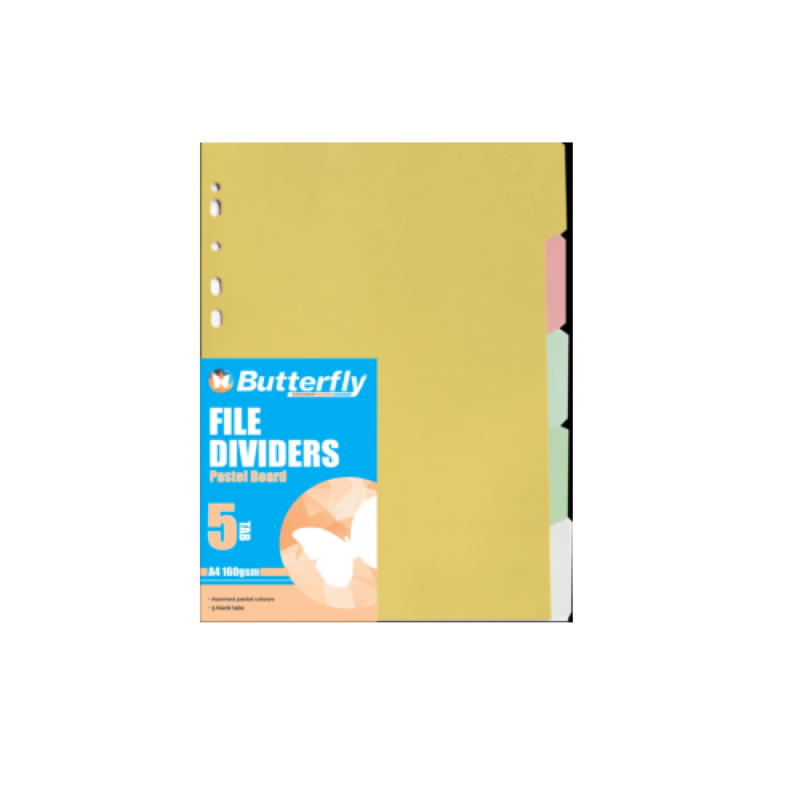 A4 PASTEL/BOARD DIVIDER 5 TAB Butterfly