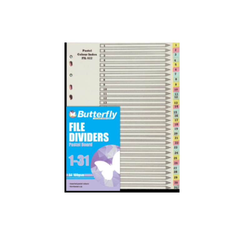A4 PASTEL/BOARD DIVIDER 1-31 Butterfly
