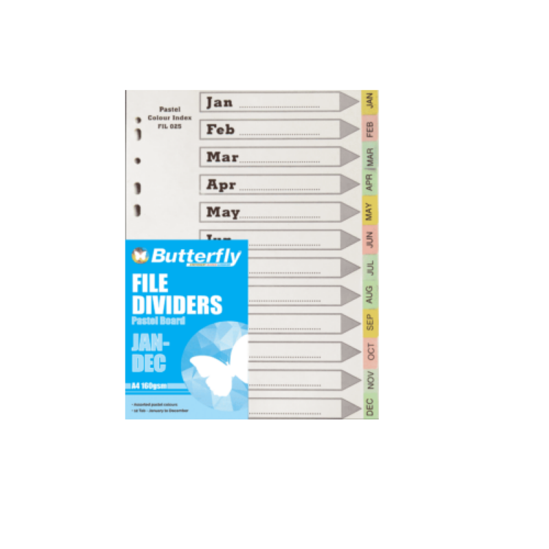 A4 Pastel/board Divider Jan-dec Butterfly