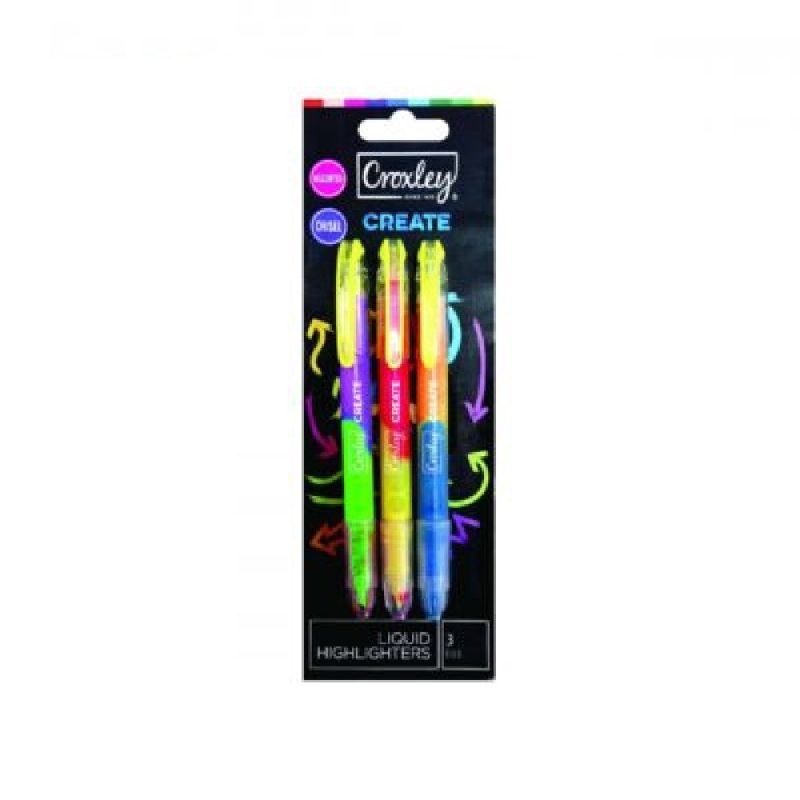 CROXLEY Create Liquid Highlighters Carded Card Of 3