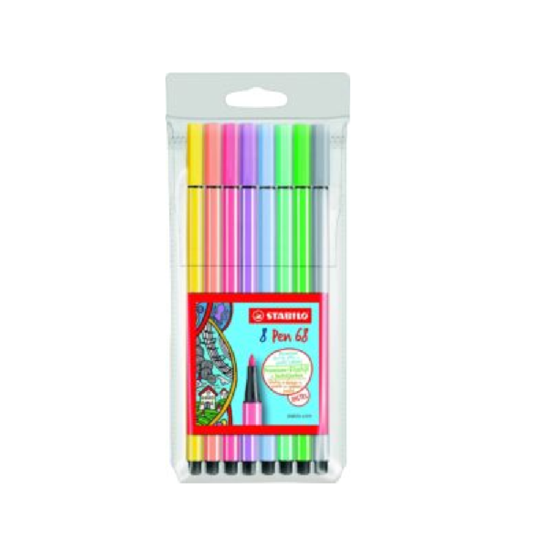 STABILO Pen 68 Fibre-tip Pen: Pastel Assorted Wallet 8’s