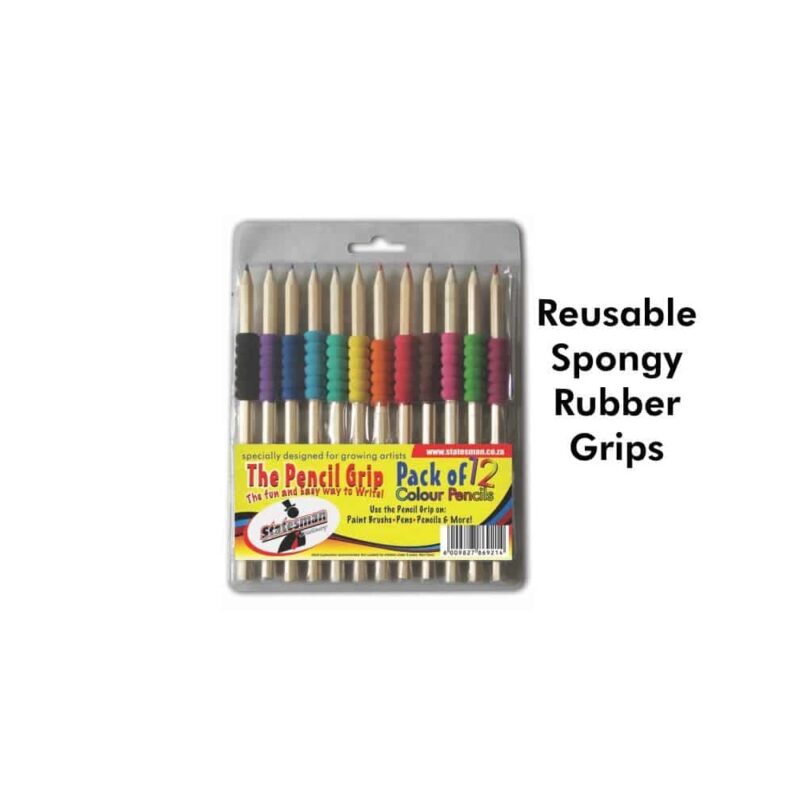 Rubber Sponge Grip Colour Pencils 12 Pack
