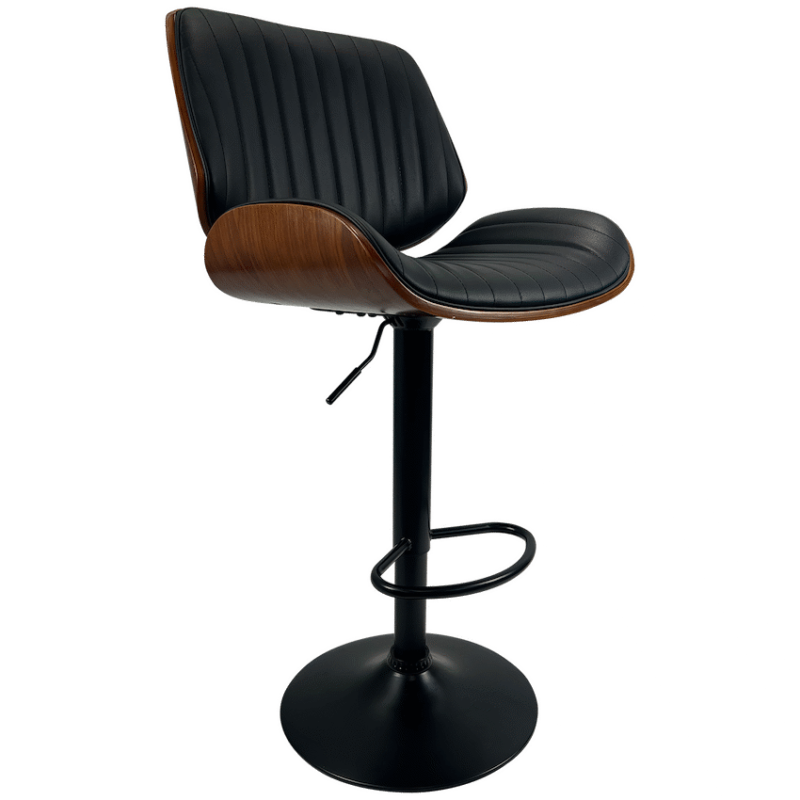 Brazil Barstool – Black Faux Leather with Dark Wood – 1 Pack