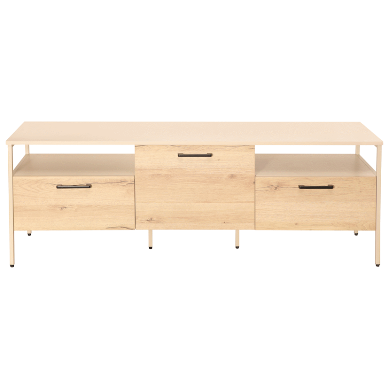 Everfurn Ellen TV Stand – Melamine – Powder-Coated Steel Frame – 2 Drawers – Storage Cabinet