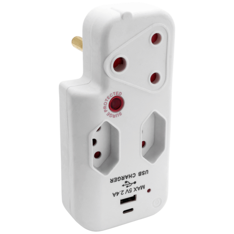 Ellies 3 Way Medium Surge Adaptor with Type C + USB – White