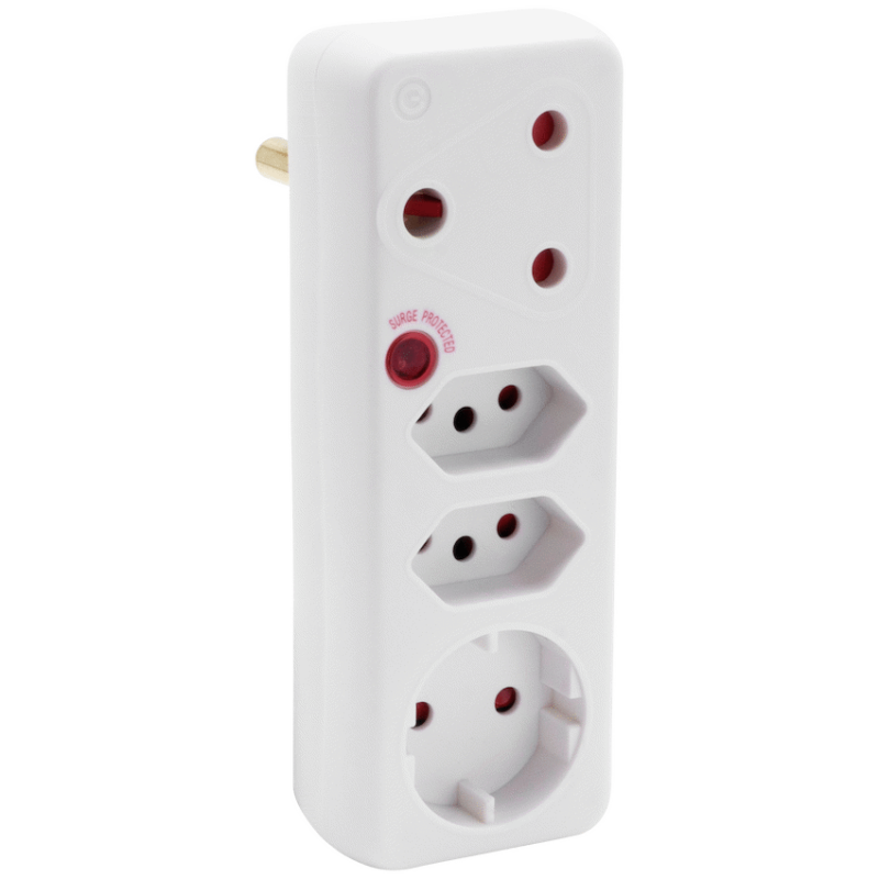 Ellies 4-Way Medium Surge Adaptor with Schuko – White