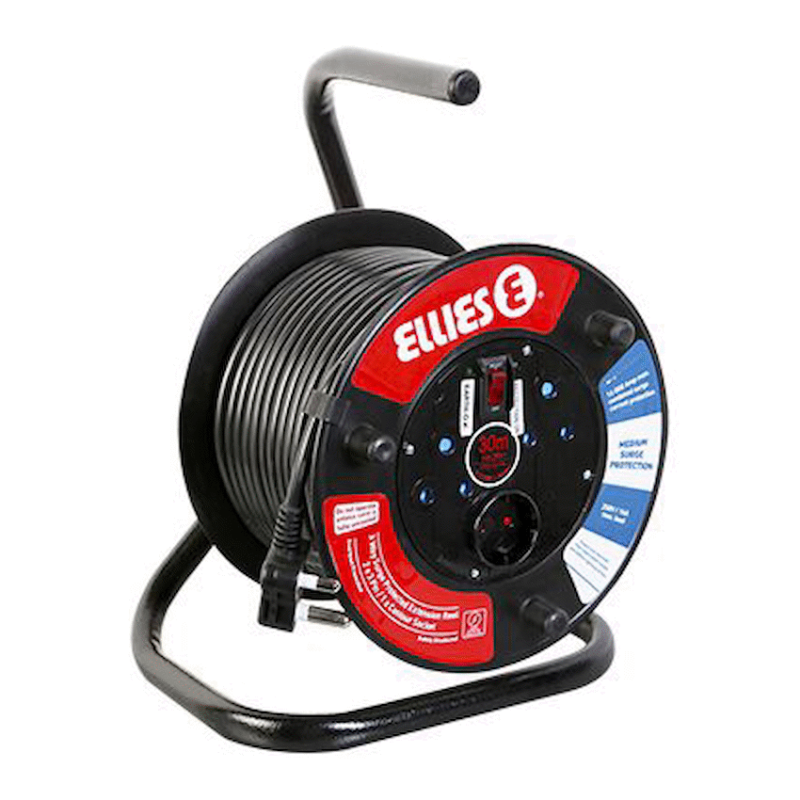 Ellies Heavy Duty Medium Surge Protected Extension Reel 10m – Black