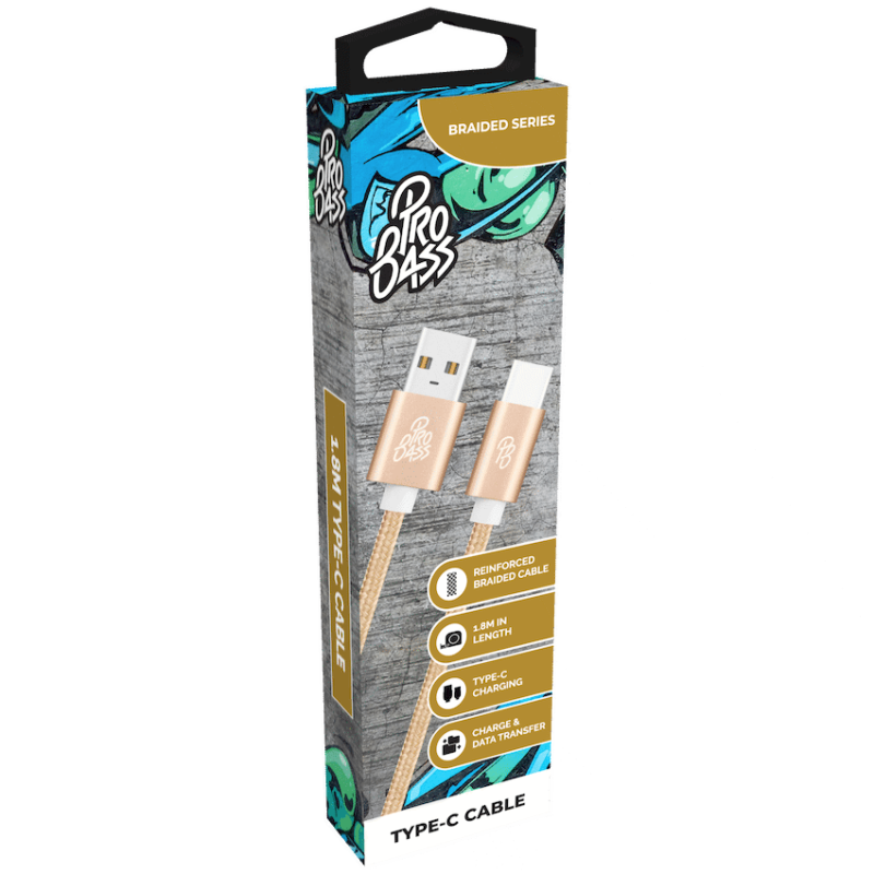 Pro Bass Braided series Packaged Type-C cable 1.8m – gold