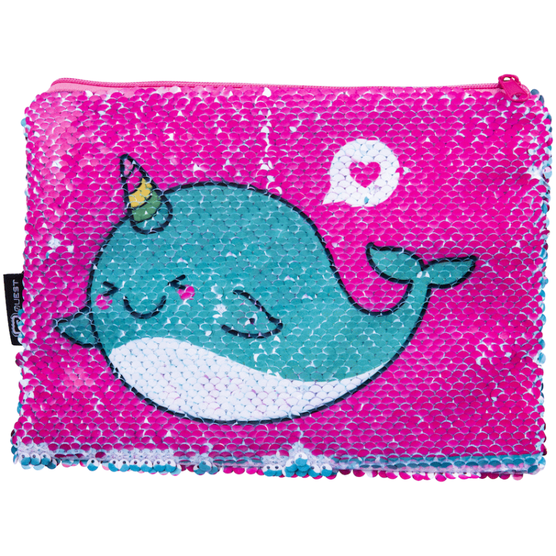 Quest Sequin Narwhale Pencil Case. Pink