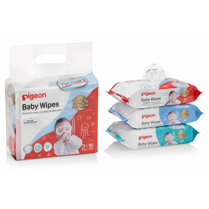 Pigeon – Baby Wipes 80s 100% H2O 3-in-1 Pack