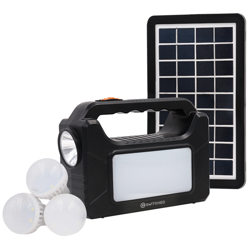 SWITCHED Power Station, Rechargeable, USB Phone Charging with Solar Panel  – Black