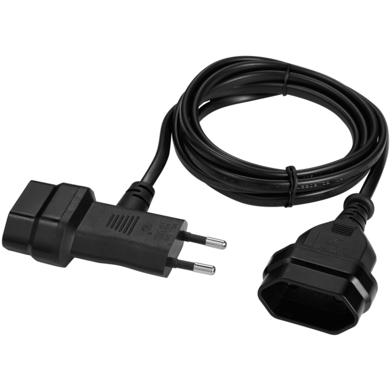 Switched Easy Cable Extender 2-Pin Euro to T-Shape AC 2-Pin Euro Socket 2m – Black